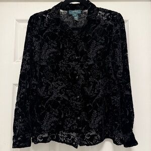 Lauren Ralph Lauren Black Velvet & Silk Floral Blouse - Size M
